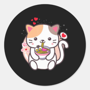 Sticker Rond Kawaii Cat Ramen Anime Japonaise Food Girls Offici