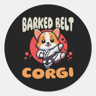Sticker Rond Kawaii Ceinture noire Corgi Chien Karate Kick Cein