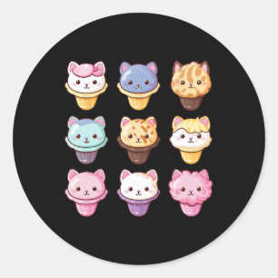 Sticker Rond Kawaii Chat crème glacée sucré nourriture amoureux