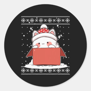 Sticker Rond Kawaii Chat Dans Une Boîte Noël Mignonne Anime Ado