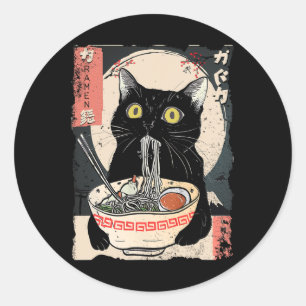 Sticker Rond Kawaii Chat Manger Ramen nouilles Amusant Anime Ca