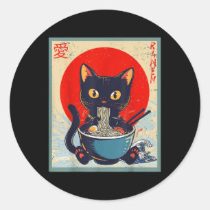 Sticker Rond Kawaii Chat Manger Ramen nouilles Drôle Anime Fill