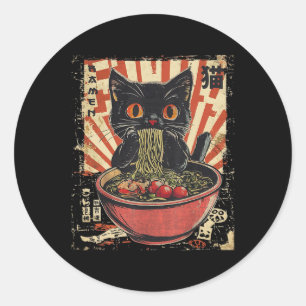 Sticker Rond Kawaii Chat Ramen Noodle amusant Anime Japonaise M