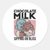 Sticker Rond Kawaii Chocolate Milk Cat – Cozy Drink & Cuteness (Devant)