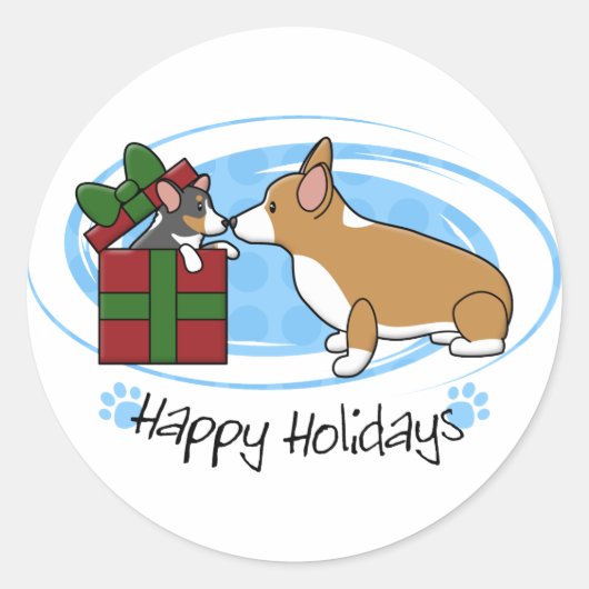Sticker Rond Kawaii Christmas Corgi Puppy Cadeau (Devant)