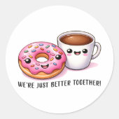Sticker Rond Kawaii Coffee and Donut Better Together Pattern (Devant)