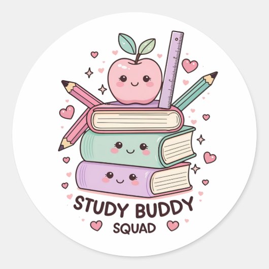 Sticker Rond Kawaii Etude Buddy Squad Fournitures scolaires (Devant)