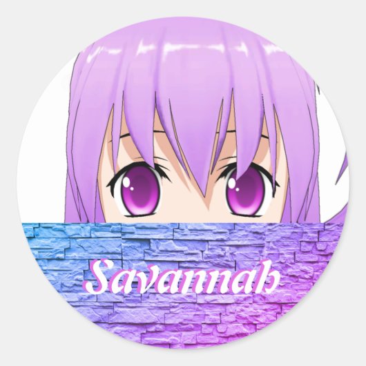 Sticker Rond Kawaii fille anime mignonne nom rose doux (Devant)