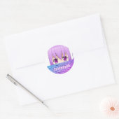 Sticker Rond Kawaii fille anime mignonne nom rose doux (Enveloppe)