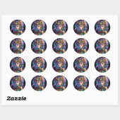 Sticker Rond Kawaii fille guerrière spatiale (Feuille)