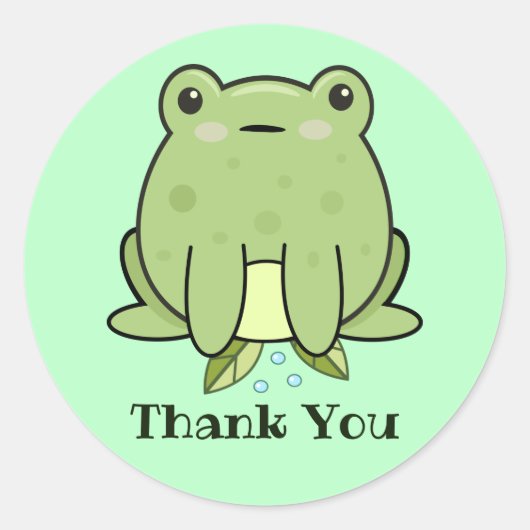 Sticker Rond Kawaii Grenouille Vert Pastel Merci (Devant)