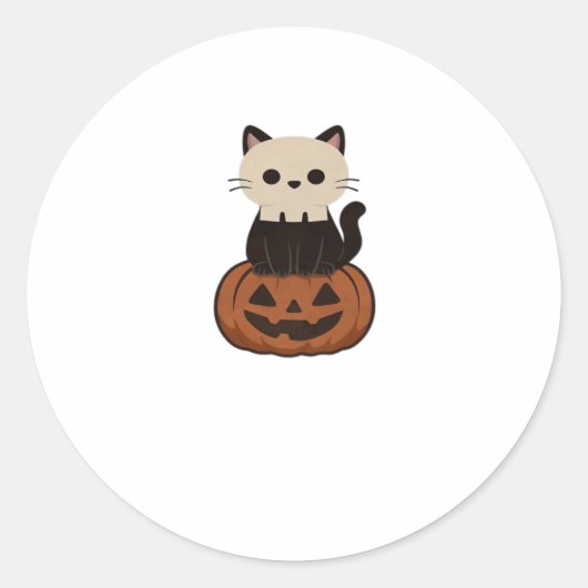 Sticker Rond Kawaii Halloween Chat et citrouille T-shirt surdim (Devant)