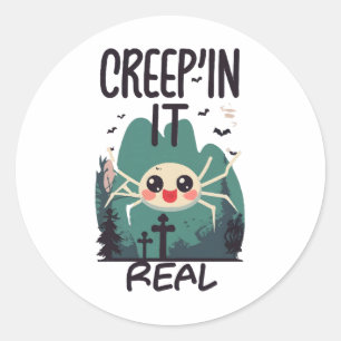 Sticker Rond Kawaii Halloween Spider Pun