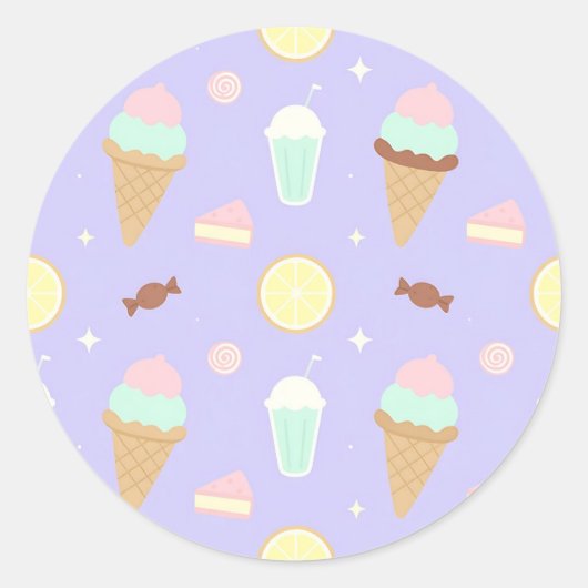 Sticker Rond Kawaii Ice Cream Sweets Pattern (Devant)
