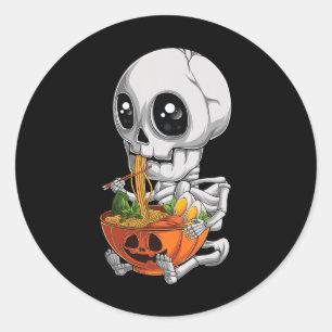 Sticker Rond Kawaii japonais Anime Skeleton Halloween Ramen Foo