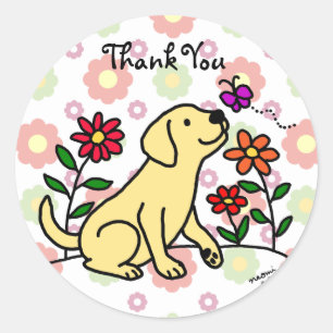 Sticker Rond Kawaii Jellow Labrador Cartoon Floral