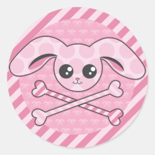 Sticker Rond Kawaii Lapin Rose Crâne