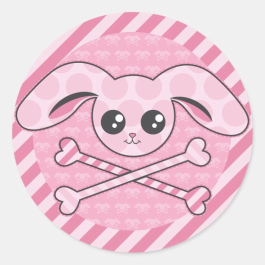 Sticker Rond Kawaii Lapin Rose Crâne (Devant)