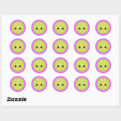 Sticker Rond Kawaii Lime sur Purple Starburst (Feuille)