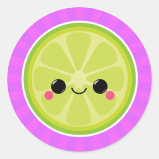 Sticker Rond Kawaii Lime sur Purple Starburst (Devant)