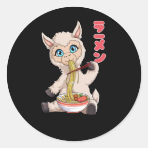 Sticker Rond Kawaii Llama Ramen Noodles Japonais Anime Blé