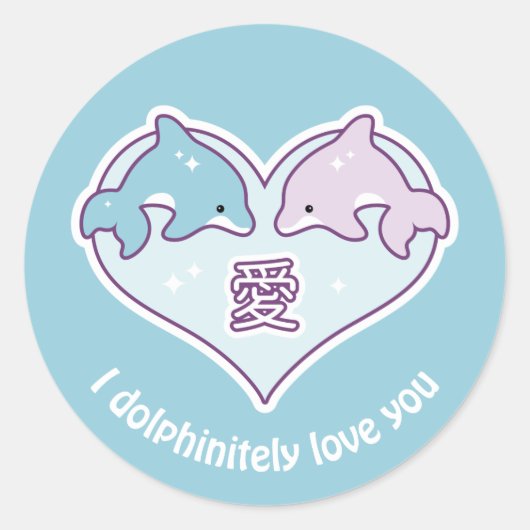 Sticker Rond Kawaii Love Dolphins (Devant)