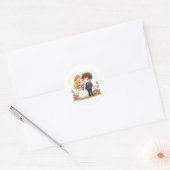 Sticker Rond Kawaii Mariage de contes de fées - Chibi Couple (Enveloppe)