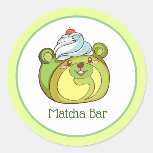 Sticker Rond Kawaii Matcha Swiss Roll Bear Cake (Devant)