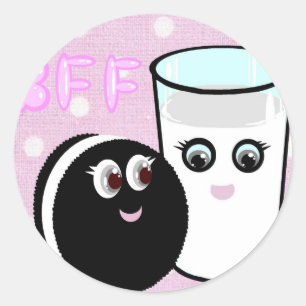 Sticker Rond Kawaii meilleurs amis pour toujours lait et biscui
