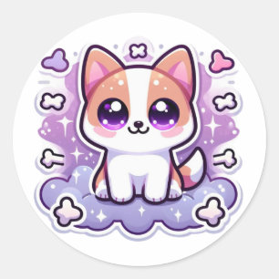 Sticker Rond Kawaii mignon chiot adorable caricature Chien gros
