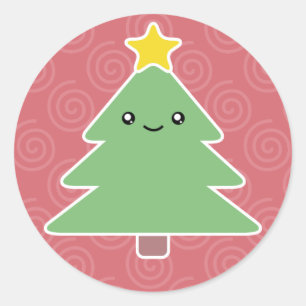 Sticker Rond Kawaii Noël Arbre vacances