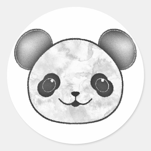 Sticker Rond Kawaii Panda Dessin En Noir Et Blanc (Devant)