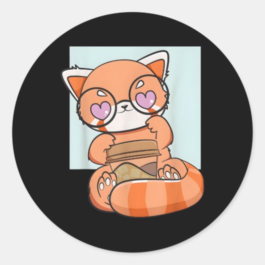 Sticker Rond Kawaii Panda Rouge Boire Café Anime Ours (Devant)