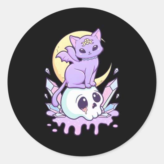 Sticker Rond Kawaii Pastel Goth Chat Déplaisant Cuisine Et Crân (Devant)