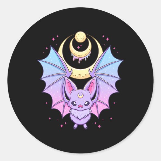 Sticker Rond Kawaii Pastel Goth Chat Lune Croissant Déplaisant (Devant)