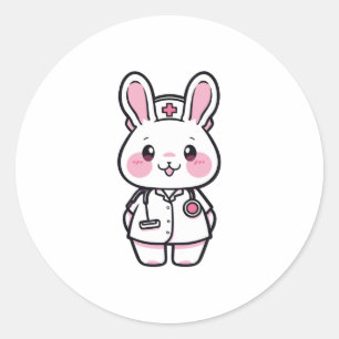 Sticker Rond Kawaii Rabbit comme infirmière