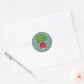 Sticker Rond Kawaii Radish sur Turquoise Starburst (Enveloppe)