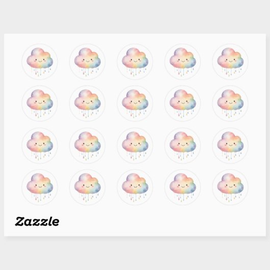 Sticker rond Kawaii Rainbow Cloud (Feuille)