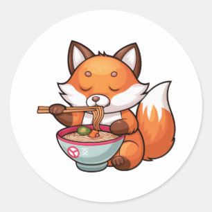 Sticker Rond Kawaii renard ramen
