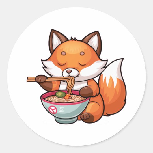 Sticker Rond Kawaii renard ramen (Devant)