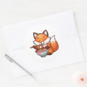 Sticker Rond Kawaii renard ramen (Enveloppe)