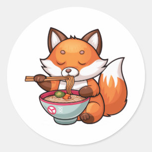Sticker Rond Kawaii renard ramen