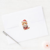 Sticker Rond Kawaii Santa Cat Merry Christmas (Enveloppe)