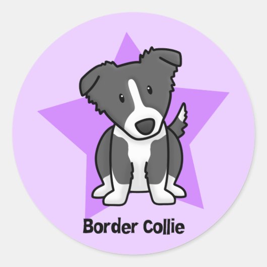 Sticker Rond Kawaii Star Border Collie (Devant)