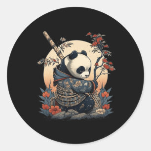 Sticker Rond Kawaii Style japonais Samurai Anime Panda