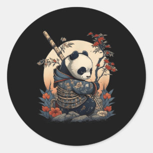 Sticker Rond Kawaii Style japonais Samurai Anime Panda