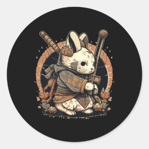 Sticker Rond Kawaii Style japonais Samurai Bunny Anime