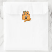 Sticker Rond Kawaii Style Kitty Chat avec thé à bulle (Sac)