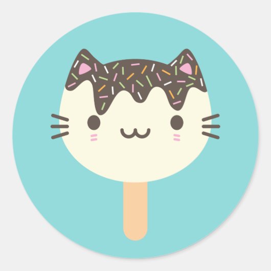 Sticker Rond Kawaii Summer Ice Lolly Popsicle Cat (Devant)