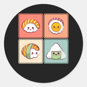 Sticker Rond Kawaii Sushi Anime mignonne Amateur de nourriture